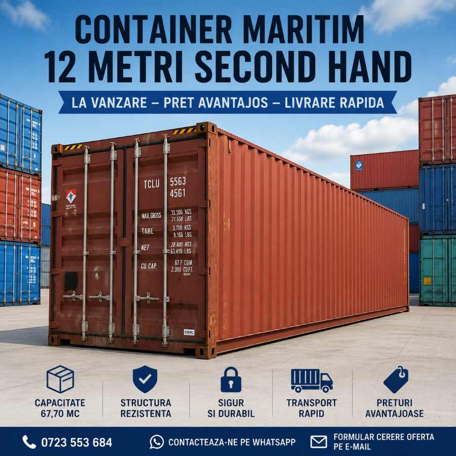 Container maritim 12 metri second hand cu livrare rapida