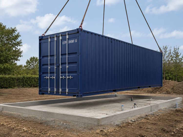 Amplasarea unui container maritim pe fundatie